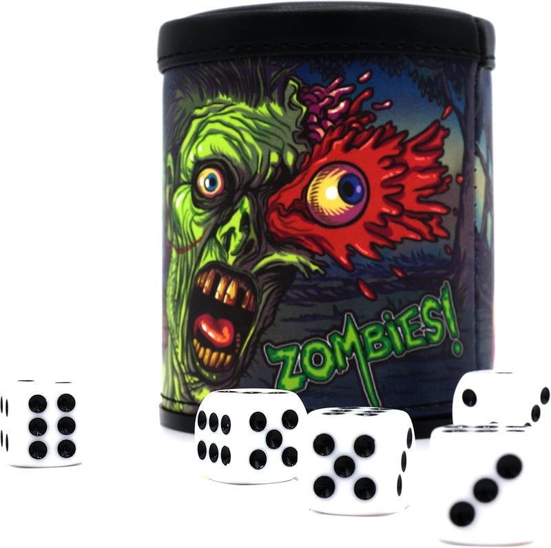 Luck Lab Zombies Dice Cup Including 5 Dice - Red Velvet Interior for Quiet Shaking - Use for Zombie Dice Liars Dice RFP Yahtzee Board Games, Black - Image 1